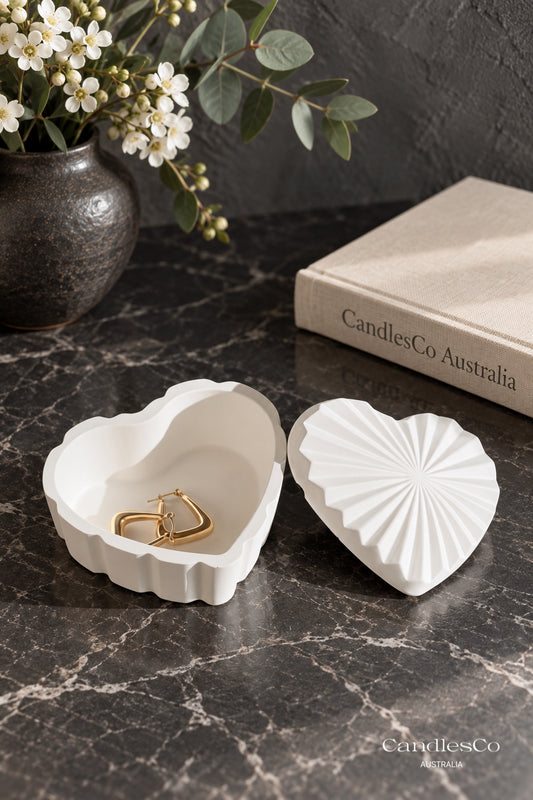 Ribbed Heart Trinket Box with Lid | Handmade Jewellery Keepsake Box
