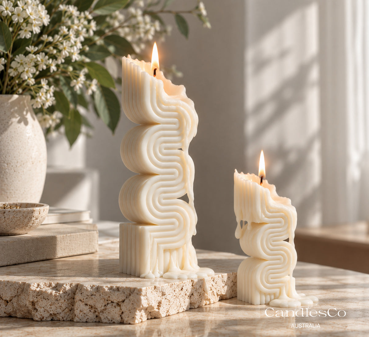 Wavy Pillar Candle – Handmade Sculptural Soy Wax Candle
