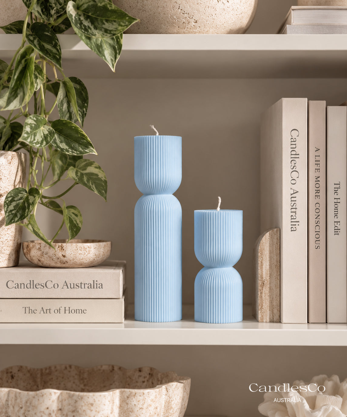 Hourglass Ribbed Pillar Candle – Handmade Unscented Soy Wax Candle | Modern Wedding & Home Décor