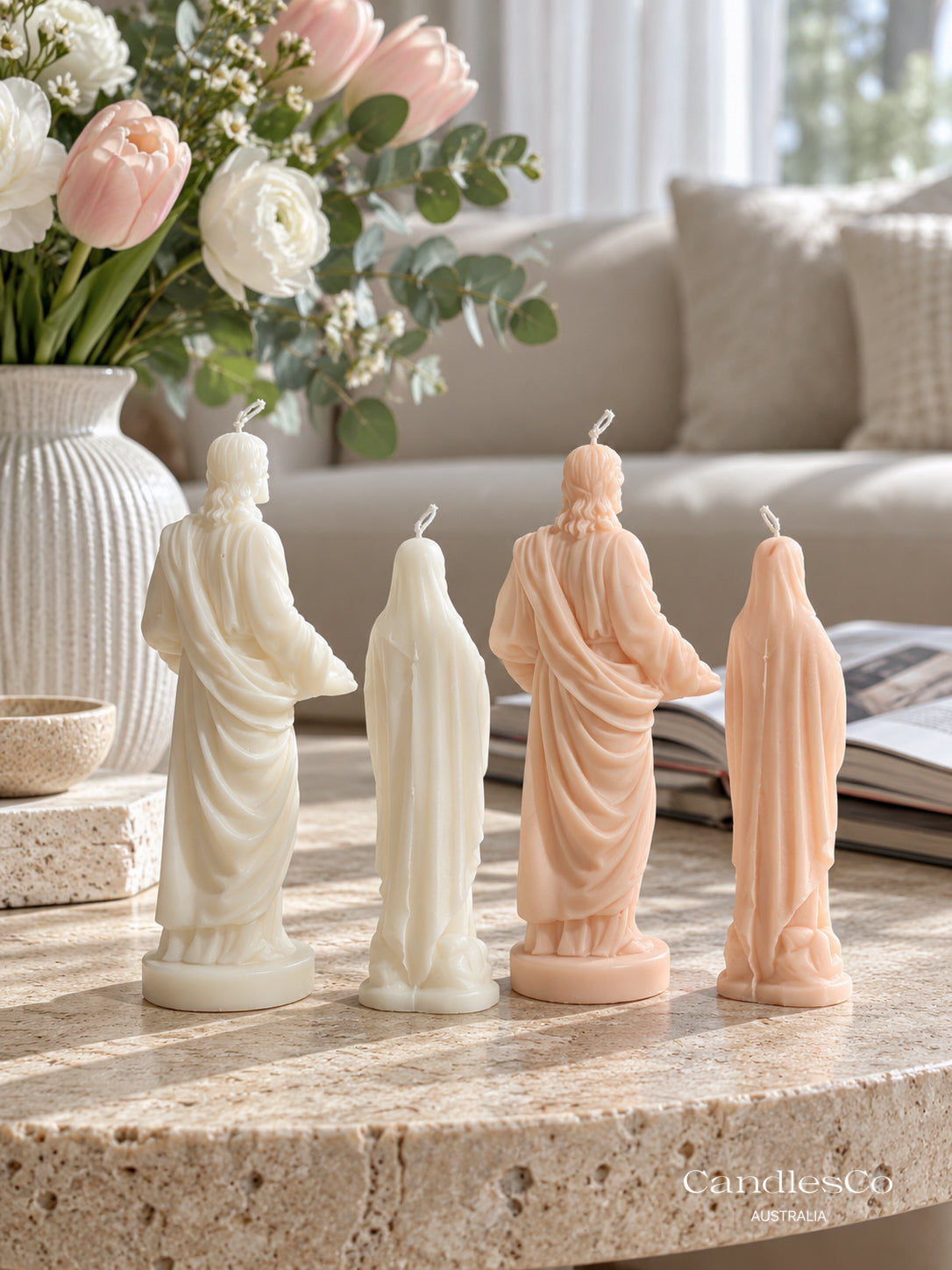 Jesus & Virgin Mary Sculptural Candles – Handmade Religious Soy Candles | Catholic Gifts & Christian Home Décor