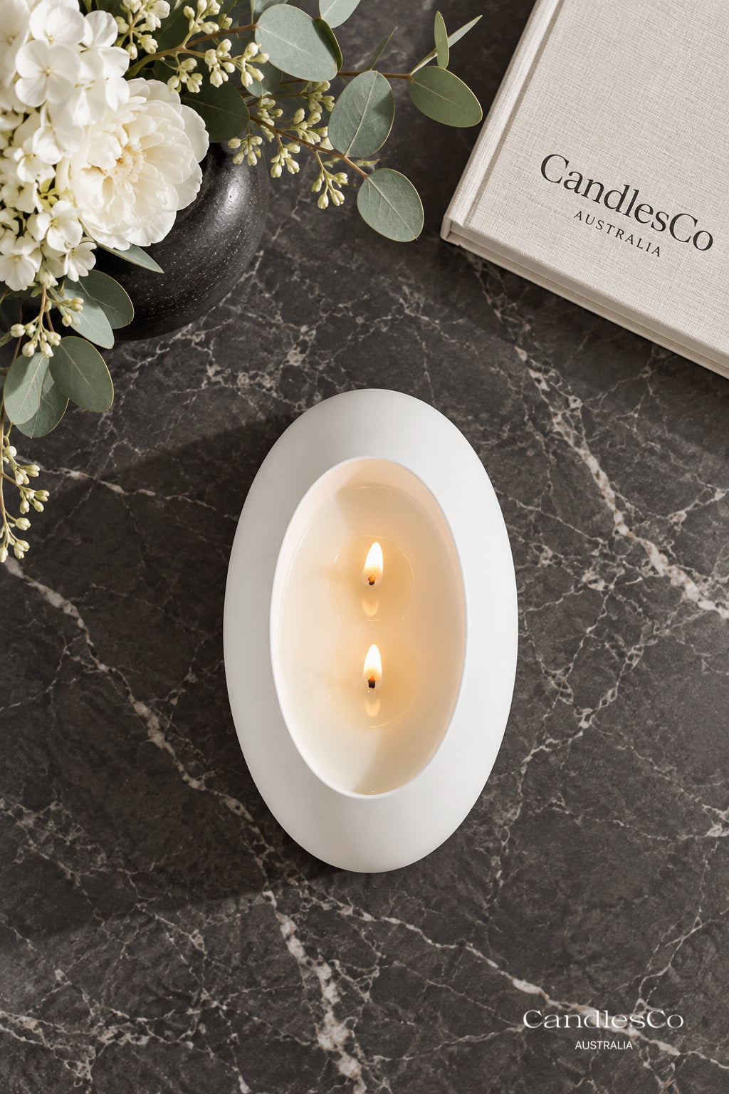 Oval Pebble Candle Vessel – Handmade Double Wick Scented Soy Candle | Modern Minimalist Home Décor