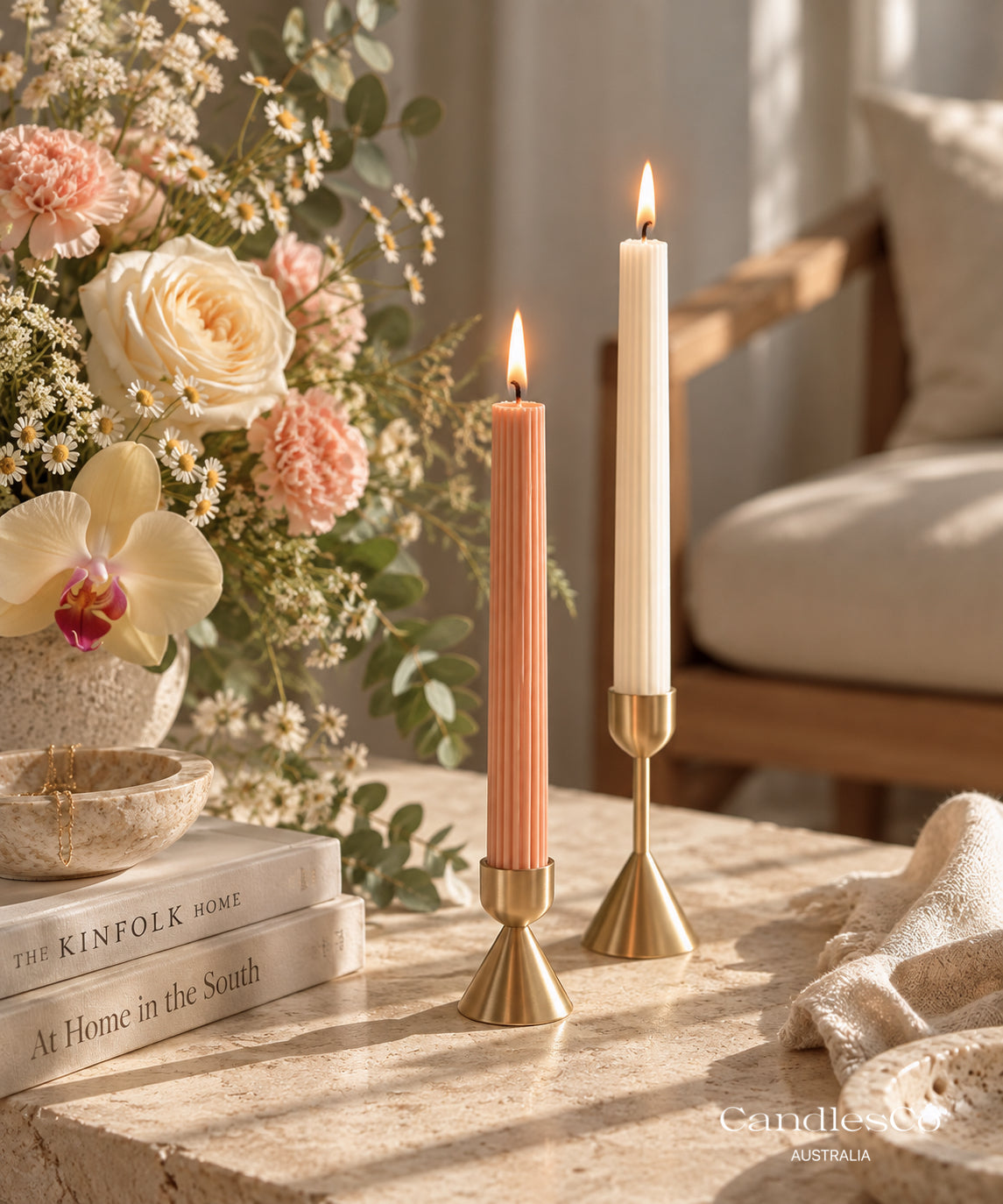 Ribbed Taper Candle – Handmade Soy Wax Dinner Candle