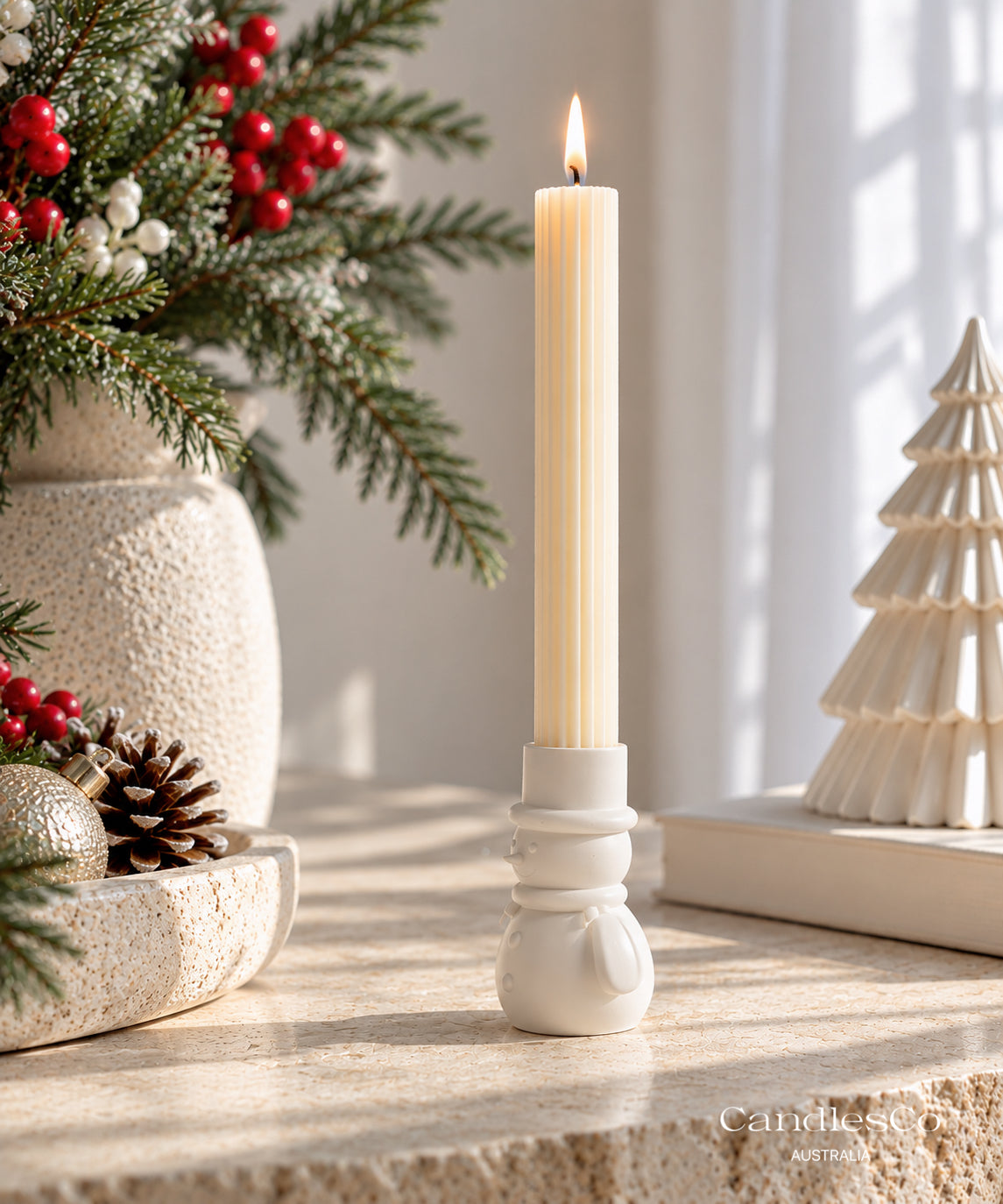 Snowman Candlestick Holder | Christmas Taper Candle Holder
