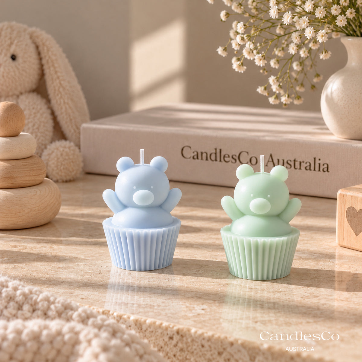 Teddy Bear Cupcake Candle – Handmade Unscented Soy Wax Candle | Cute Baby Shower Favours & Birthday Gift