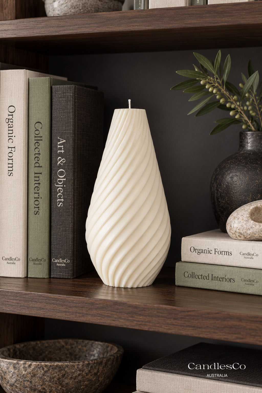 Spiral Teardrop Pillar Candle – Handmade Sculptural Soy Candle | Modern Home Décor