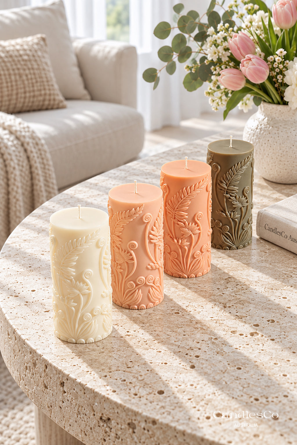 Botanical Fern Pillar Candle – Handmade Floral Soy Candle
