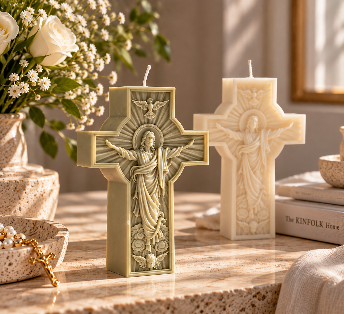 Sacred Heart Cross Candle