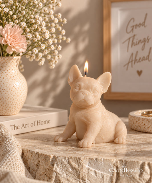 French Bulldog Puppy Candle – Handmade Unscented Soy Wax Dog Candle | Frenchie Lover Gift & Home Décor