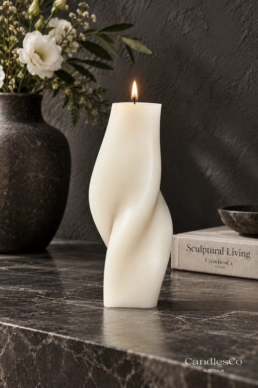 Organic Wave Twist Pillar Candle – Handmade Sculptural Soy Candle