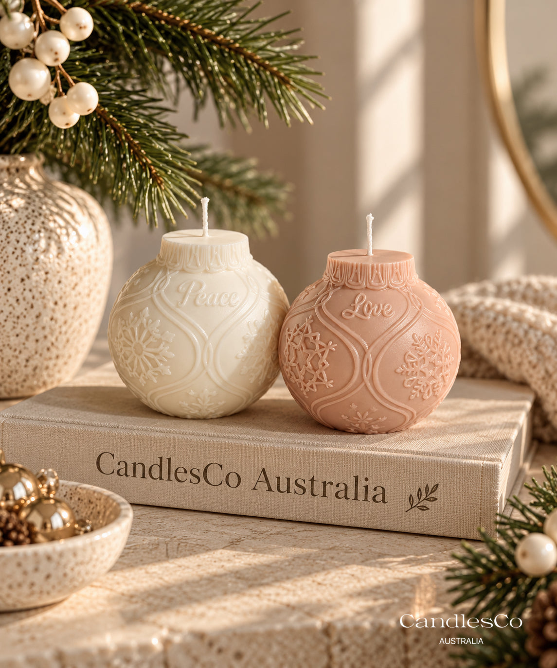 Christmas Bauble Candle – Peace & Love Soy Ornament Candle