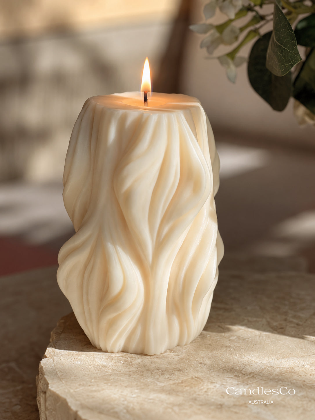 Flowing Wave Pillar Candle – Handmade Sculptural Soy Candle | Modern Home Décor