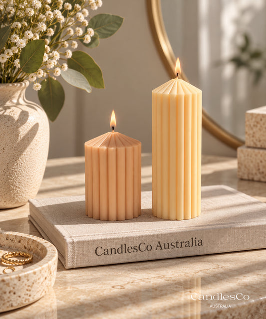 Small Pointed Ribbed Pillar Candle – Handmade Unscented Soy Wax Candle | Modern Geometric Home Décor