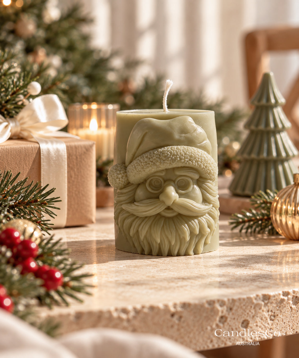 Santa Claus Pillar Candle | Handmade Soy Christmas Candle