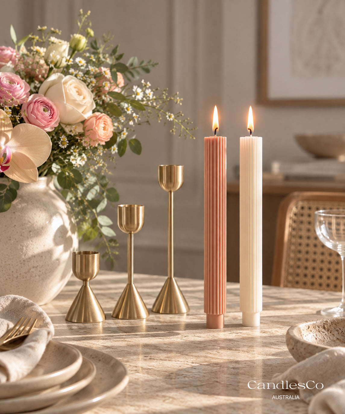 Ribbed Taper Candle – Handmade Soy Wax Dinner Candle