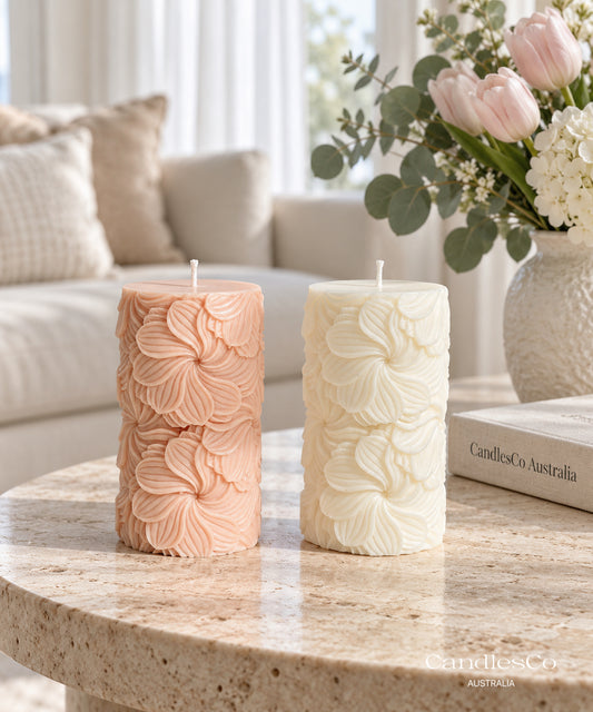 Floral Blossom Pillar Candle – Handmade Sculptural Soy Candle