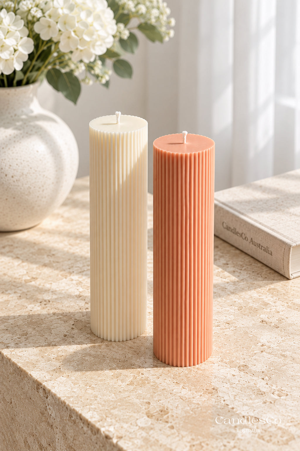 Ribbed Pillar Candle – Handmade Fluted Soy Candle