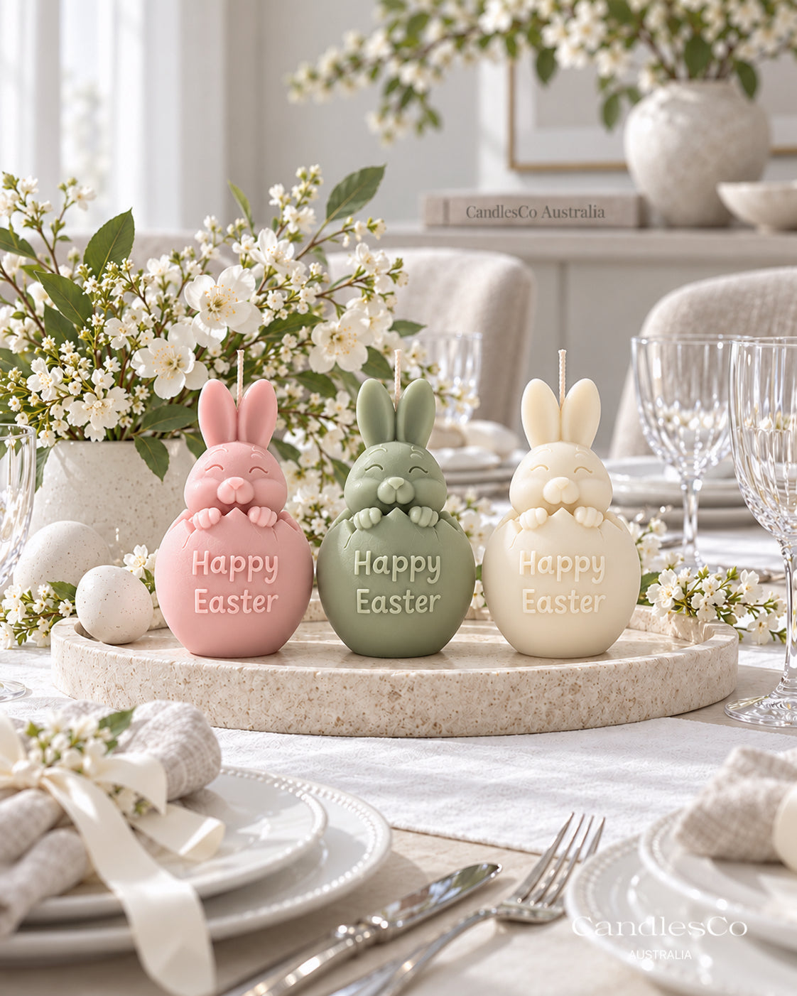Happy Easter Bunny Egg Candle – Handmade Unscented Soy Wax Candle | Easter Decorations & Bunny Gifts