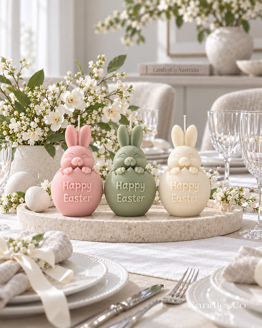 Happy Easter Bunny Egg Candle – Handmade Unscented Soy Wax Candle | Easter Decorations & Bunny Gifts