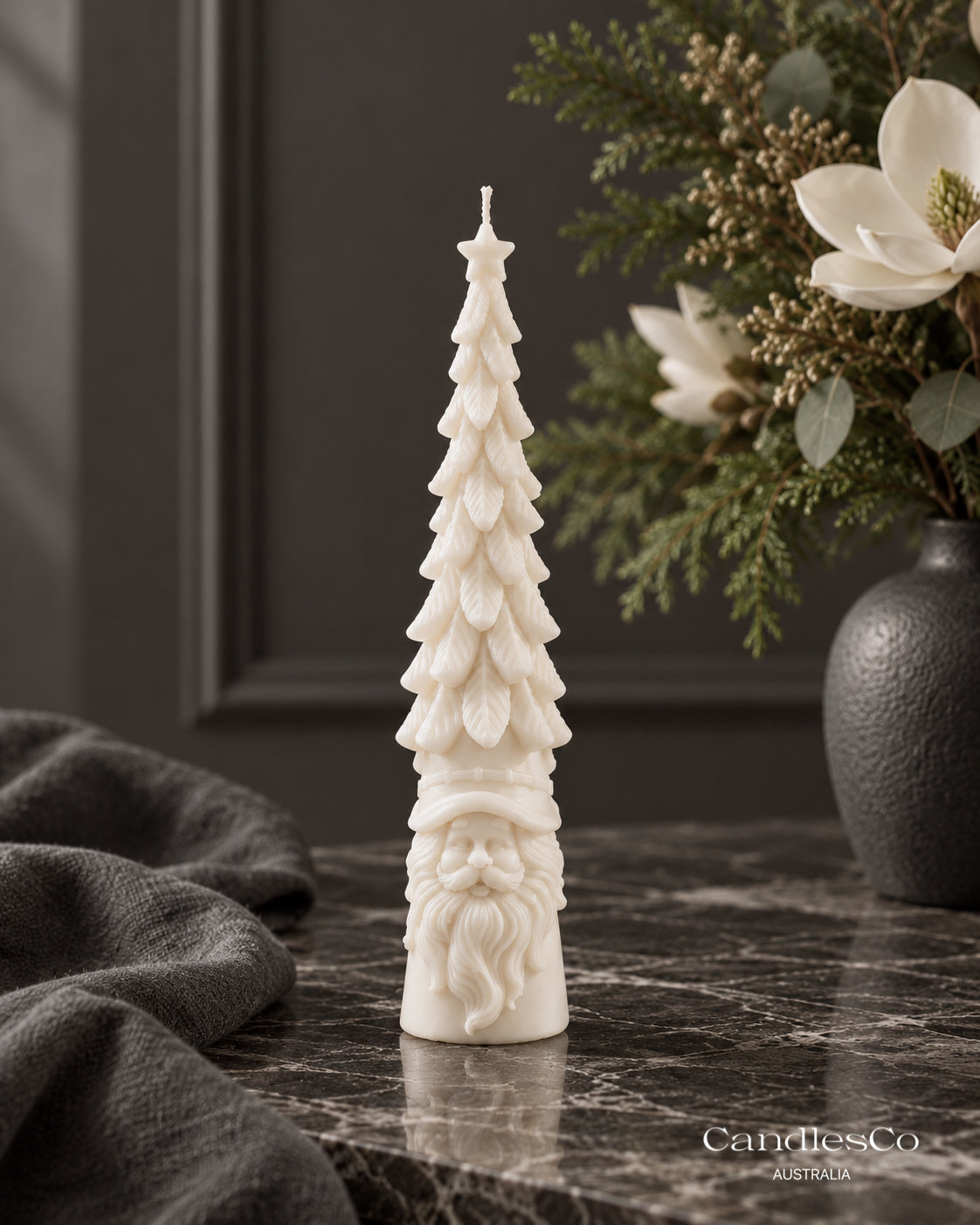 Santa Christmas Tree Candle – Handmade Unscented Soy Wax Candle