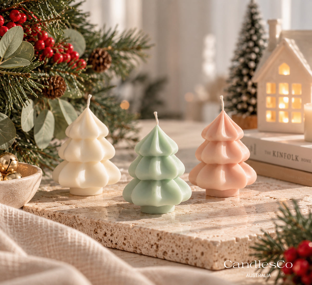 Snowy Christmas Tree Candle
