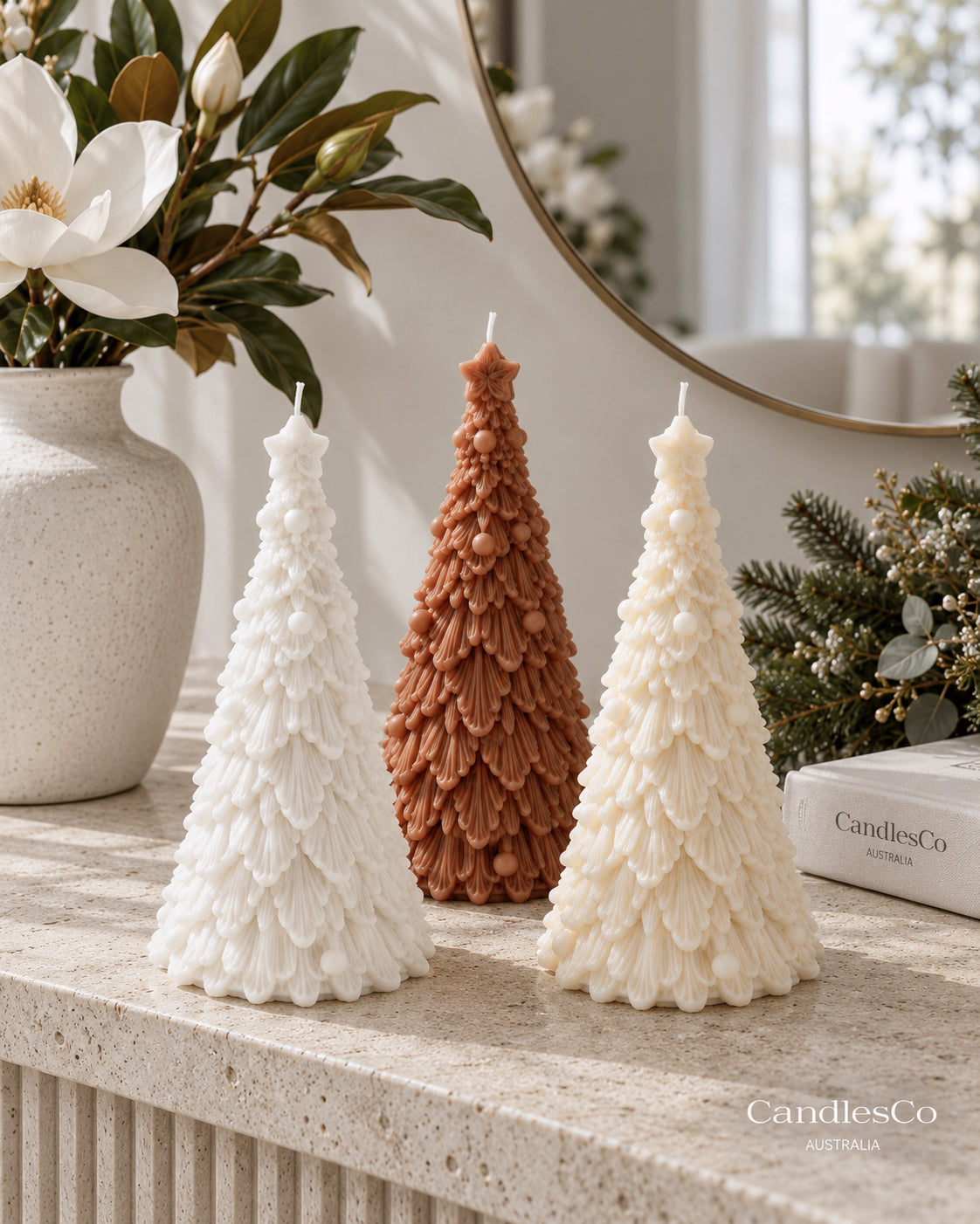 Decorated Christmas Tree Candle – Handmade Unscented Soy Wax Candle