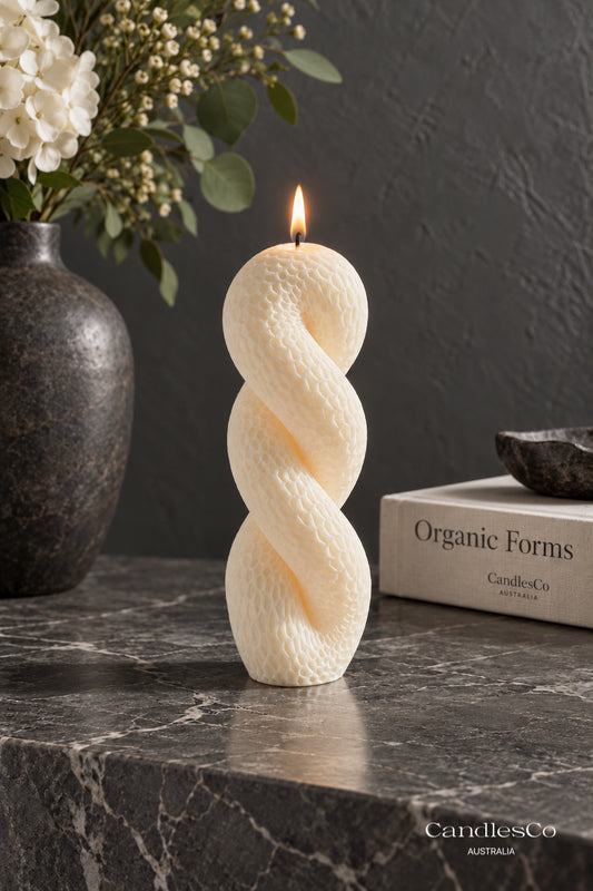 Textured Spiral Twist Candle – Handmade Sculptural Soy Candle | Modern Home Décor