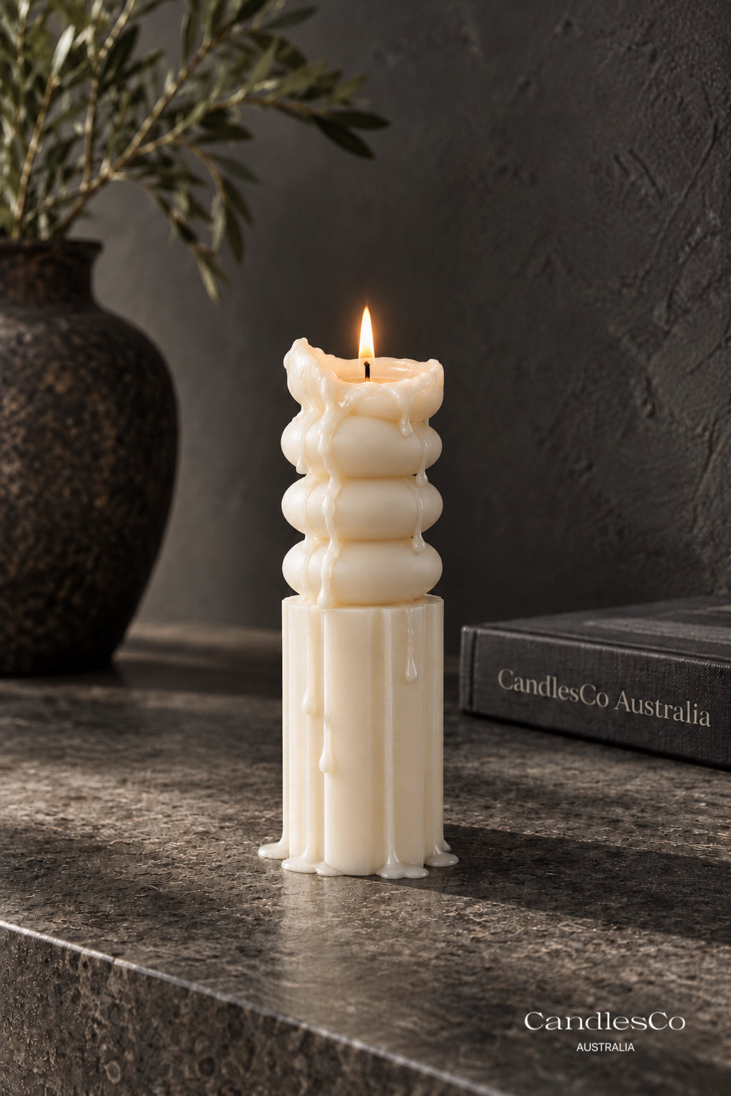 Small Stacked Oval Pillar Candle – Handmade Geometric Sculptural Soy Candle