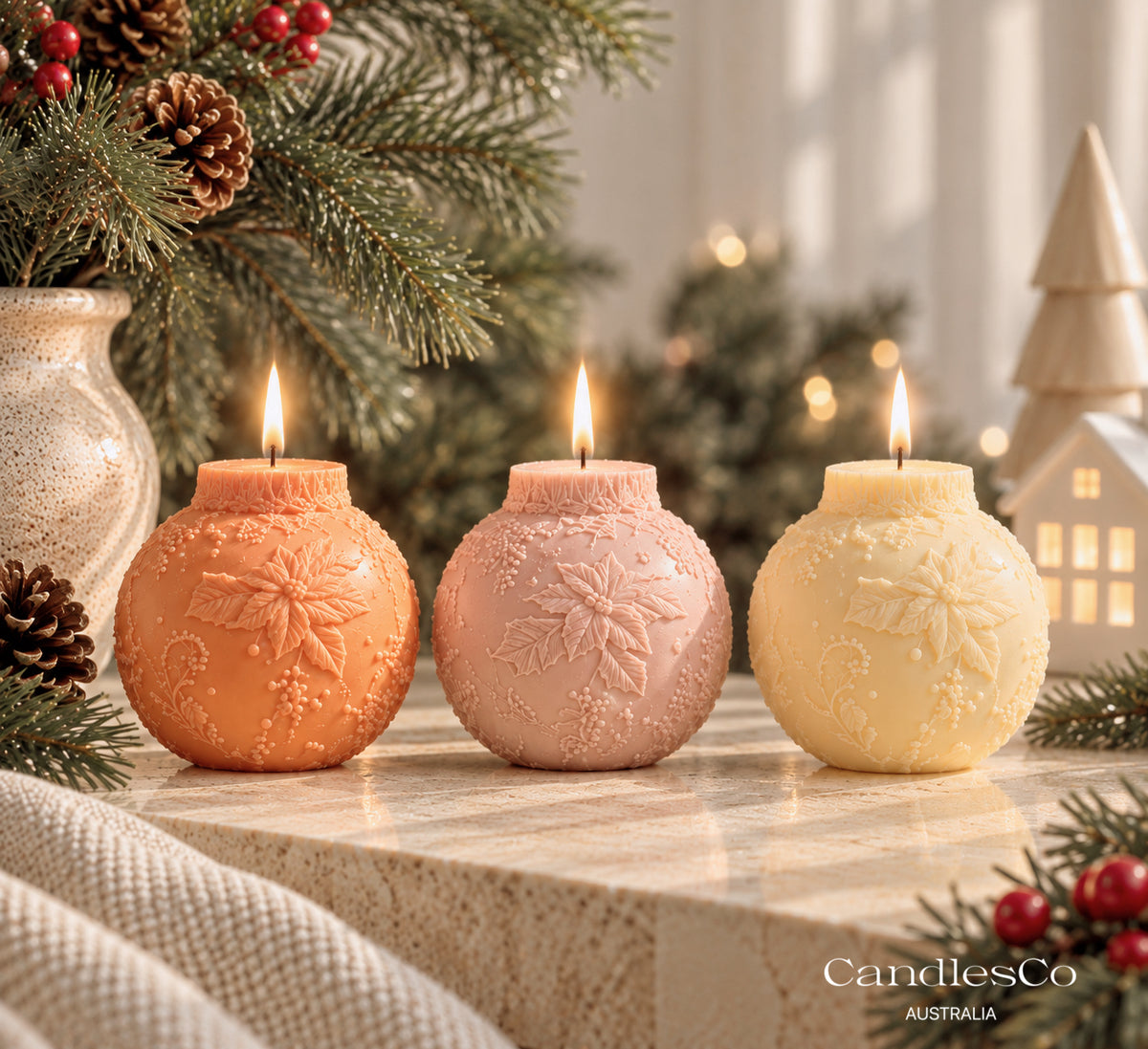 Poinsettia Bauble Candle