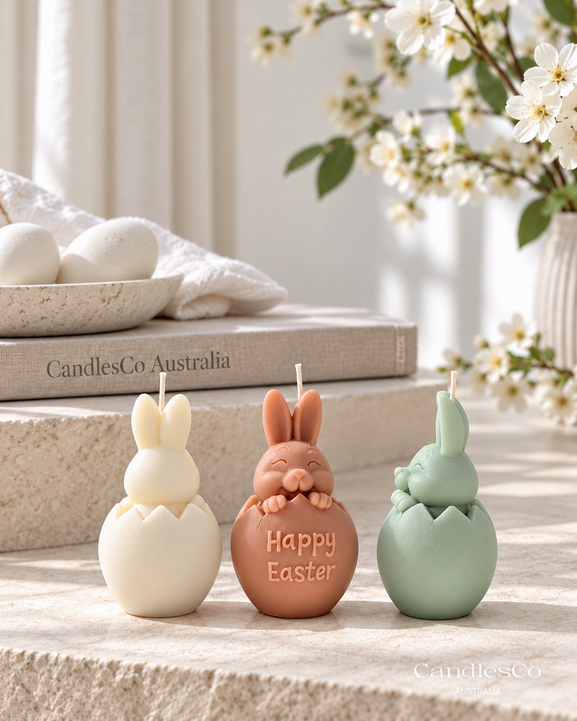 Happy Easter Bunny Egg Candle – Handmade Unscented Soy Wax Candle | Easter Decorations & Bunny Gifts
