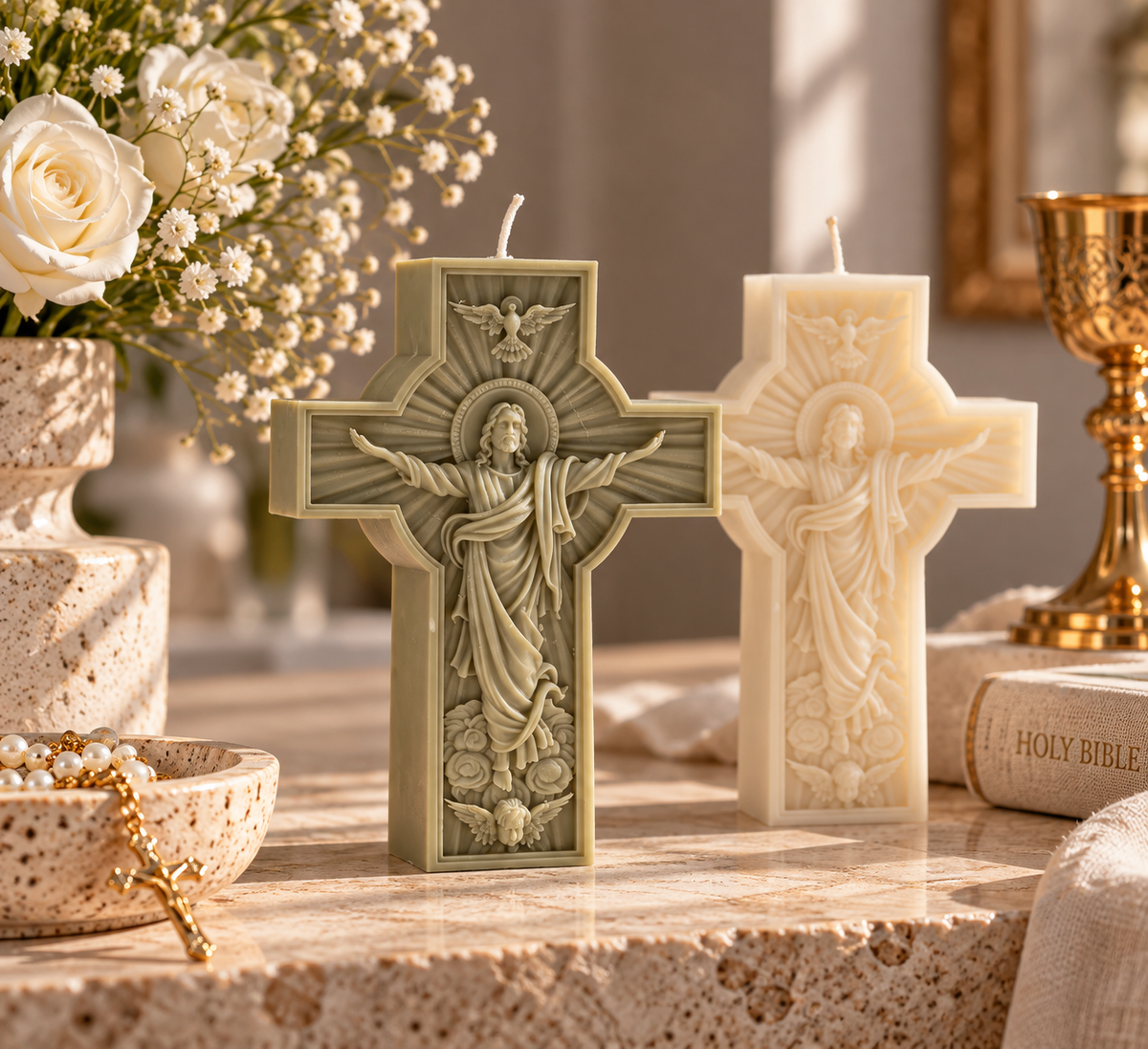 Sacred Heart Cross Candle