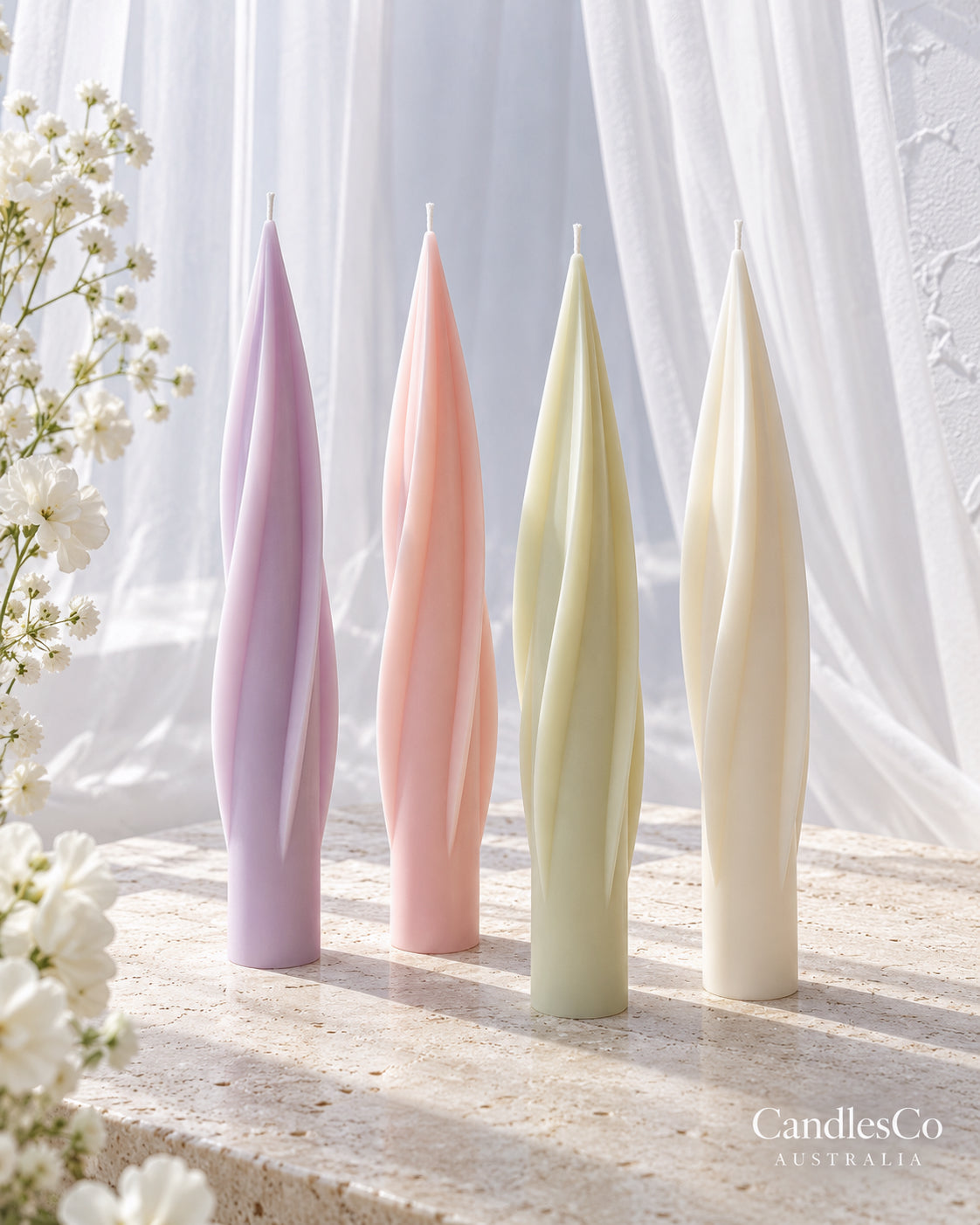 Twisted Taper Candle – Handmade Unscented Soy Wax Candle