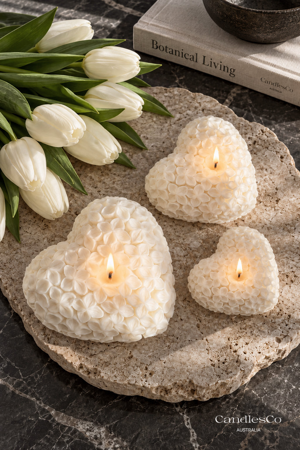 Floral Heart Candle – Handmade Flower Sculptural Soy Candle | Romantic Home Décor