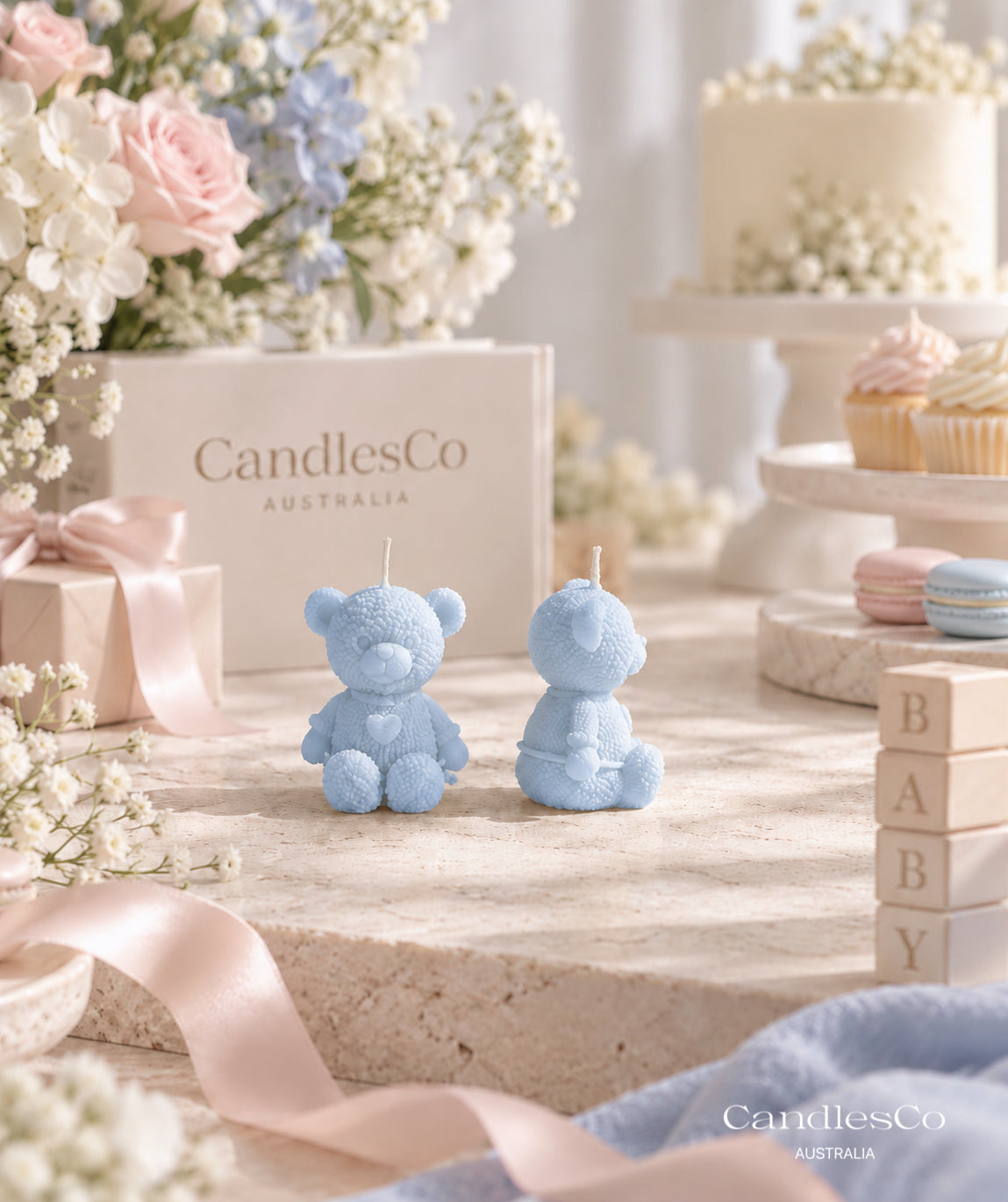 Mini Teddy Bear with Heart Candle – Handmade Unscented Soy Wax Candle | Baby Shower Favours & Cute Teddy Gift