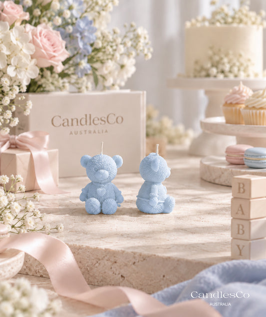 Mini Teddy Bear with Heart Candle – Handmade Unscented Soy Wax Candle | Baby Shower Favours & Cute Teddy Gift