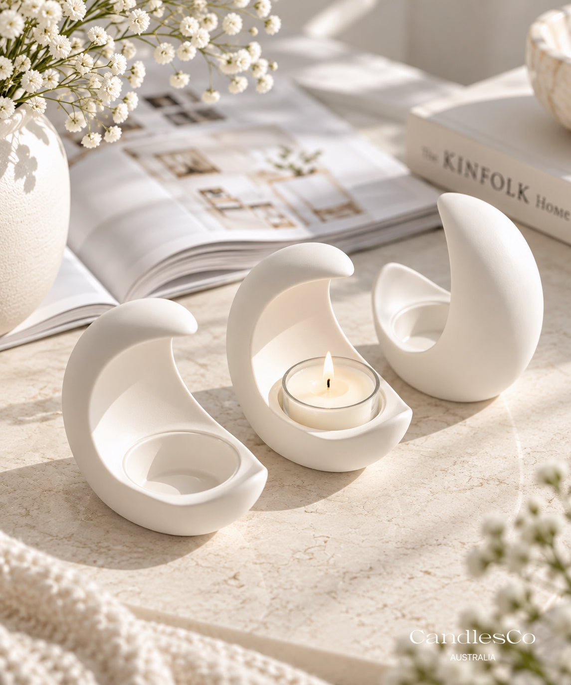 Crescent Moon Tealight Candle Holder | Handmade Moon Candle Holder
