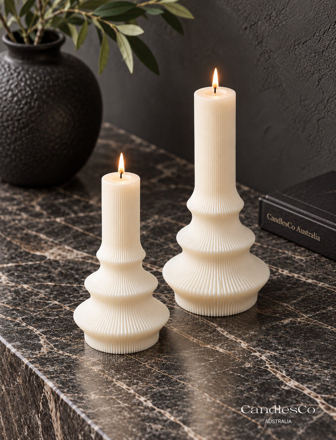 Fluted Wave Pillar Candle – Handmade Sculptural Soy Candle | 2 Sizes