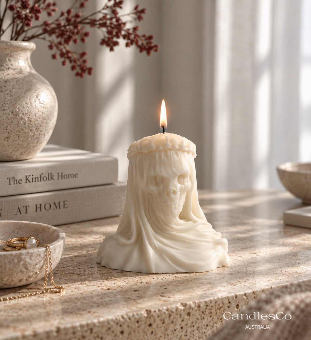 Large Veiled Skull Candle
