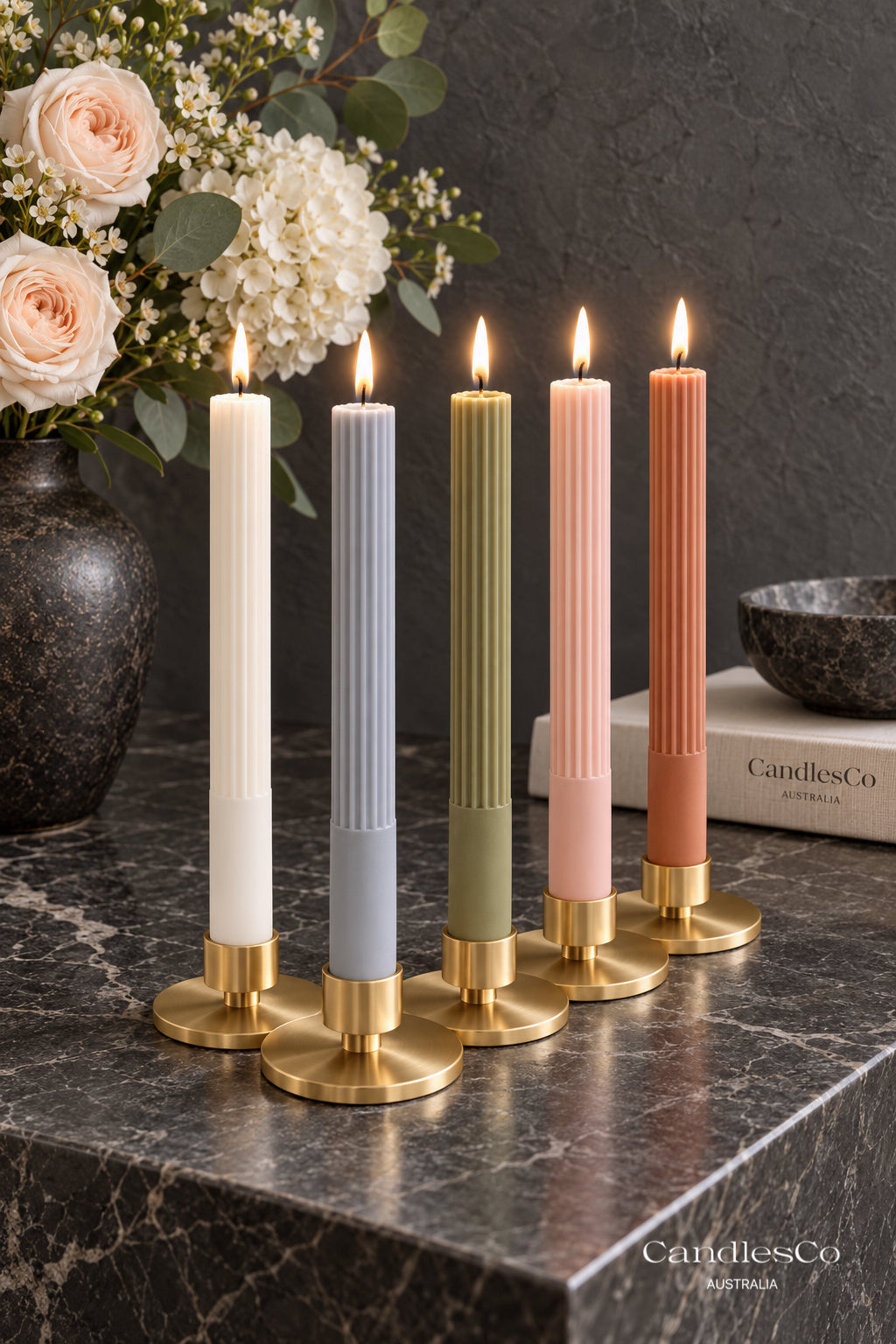 Ribbed Taper Candle – Handmade Fluted Soy Wax Candle | Wedding & Modern Home Décor