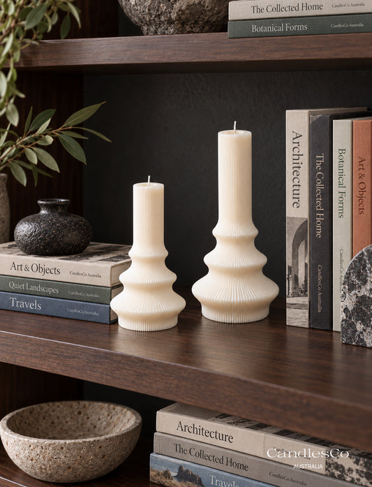 Fluted Wave Pillar Candle – Handmade Sculptural Soy Candle | 2 Sizes