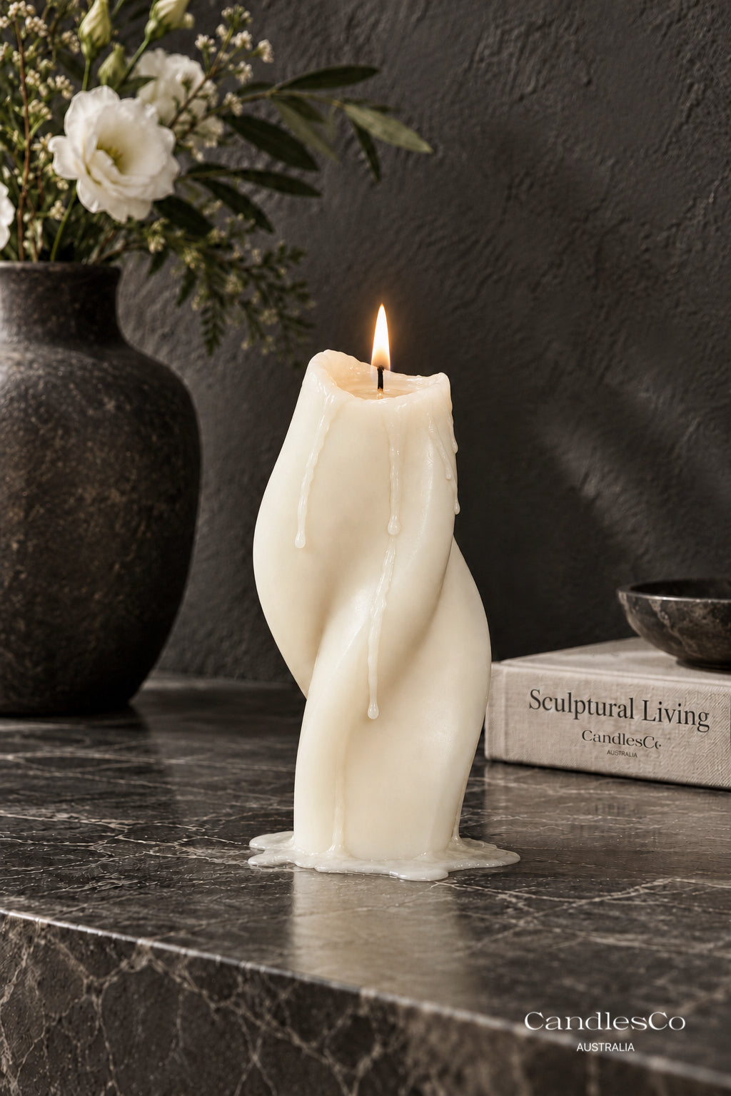 Organic Wave Twist Pillar Candle – Handmade Sculptural Soy Candle
