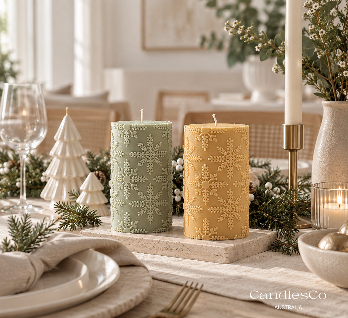 Snowflake Pillar Candle