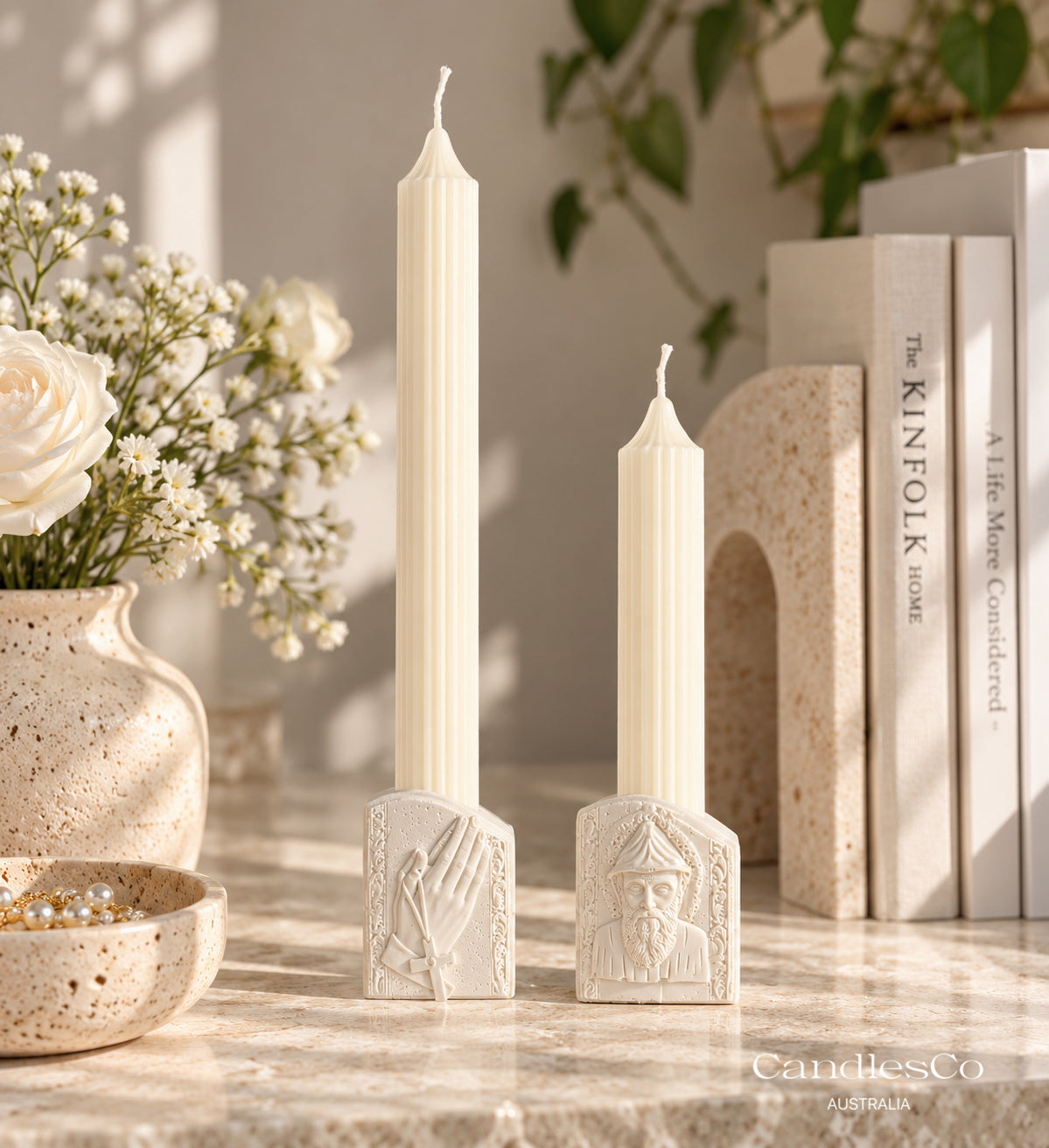 Praying Hands & Saint Charbel Candlestick Holder