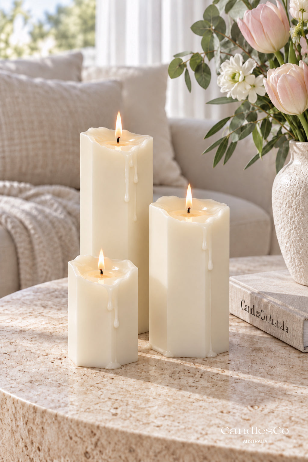 Geometric Starburst Pillar Candle – Handmade Sculptural Soy Candle