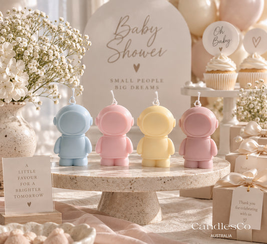 Astronaut Candle – Handmade Unscented Soy Wax Candle | Space Baby Shower Favours & Cute Gifts
