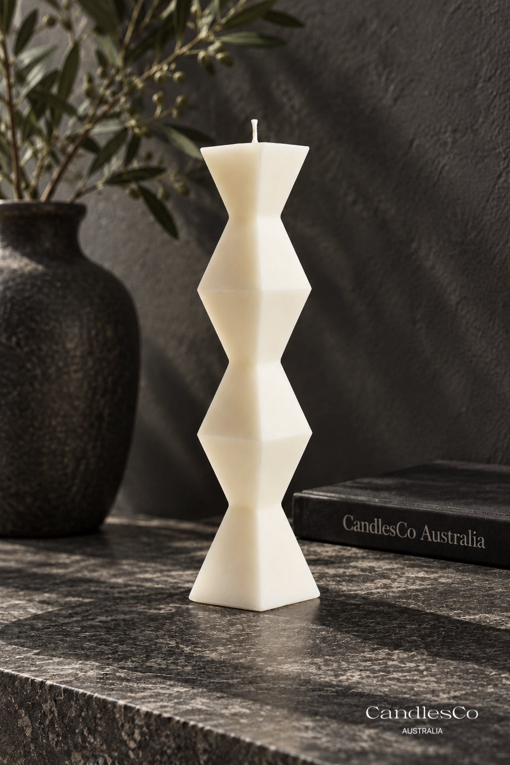 Geometric Diamond Pillar Candle – Handmade Sculptural Soy Candle
