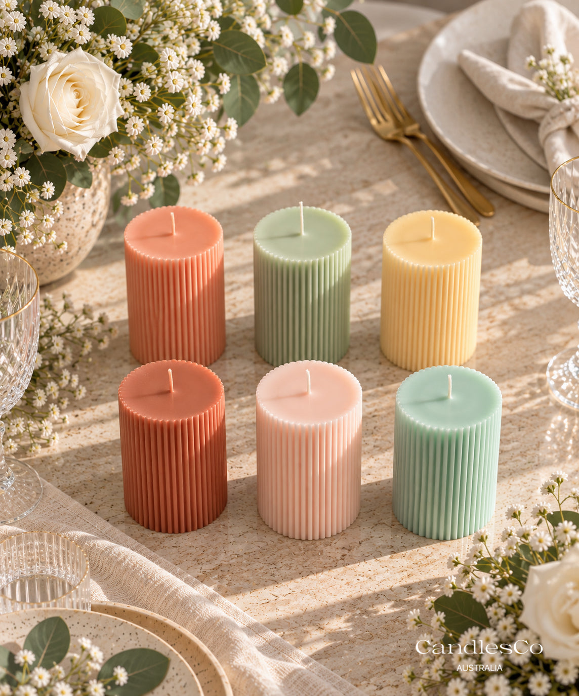 Ribbed Pillar Candle – Handmade Soy Wax Decorative Candle