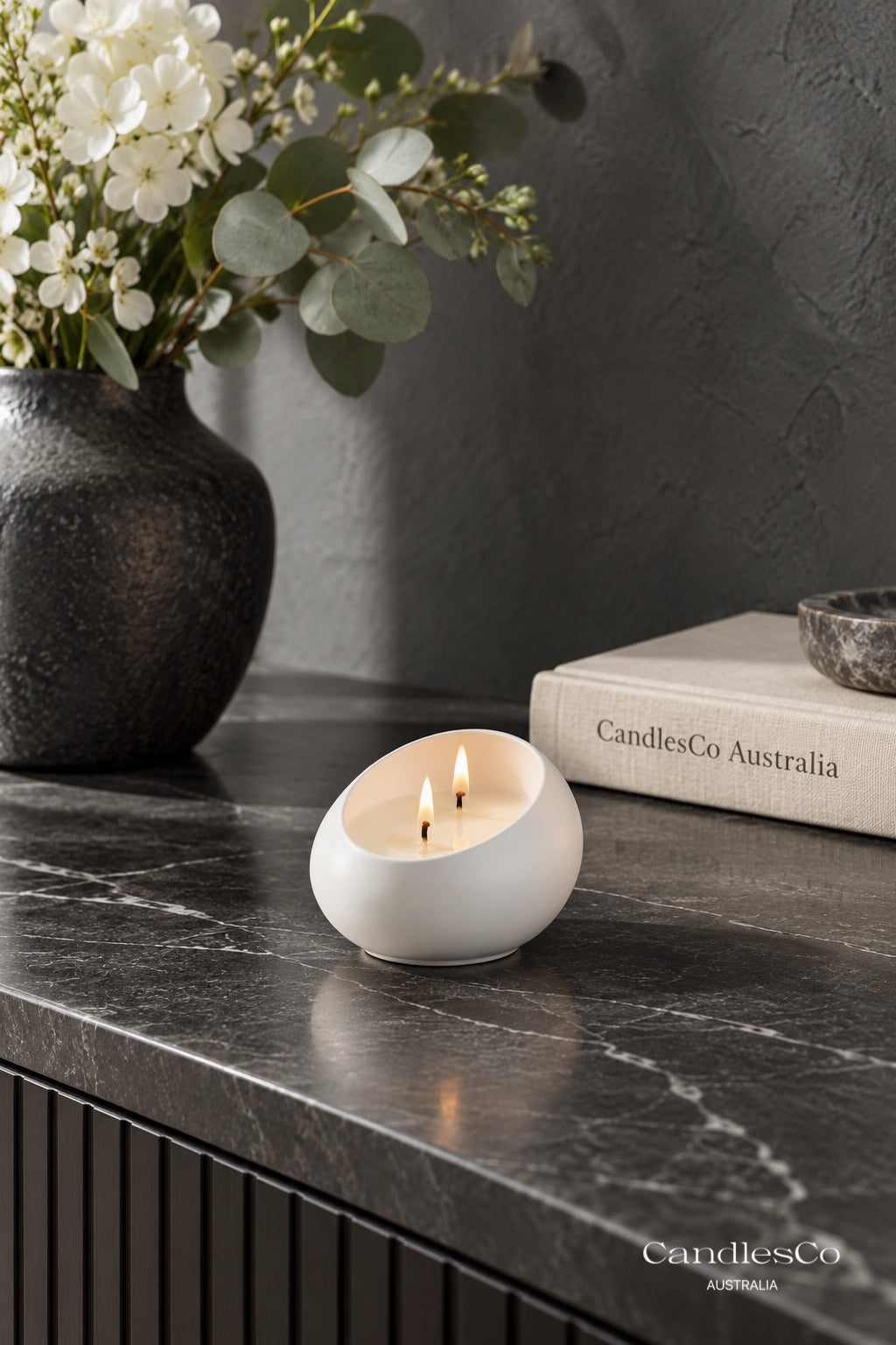 Oval Pebble Candle Vessel – Handmade Double Wick Scented Soy Candle | Modern Minimalist Home Décor