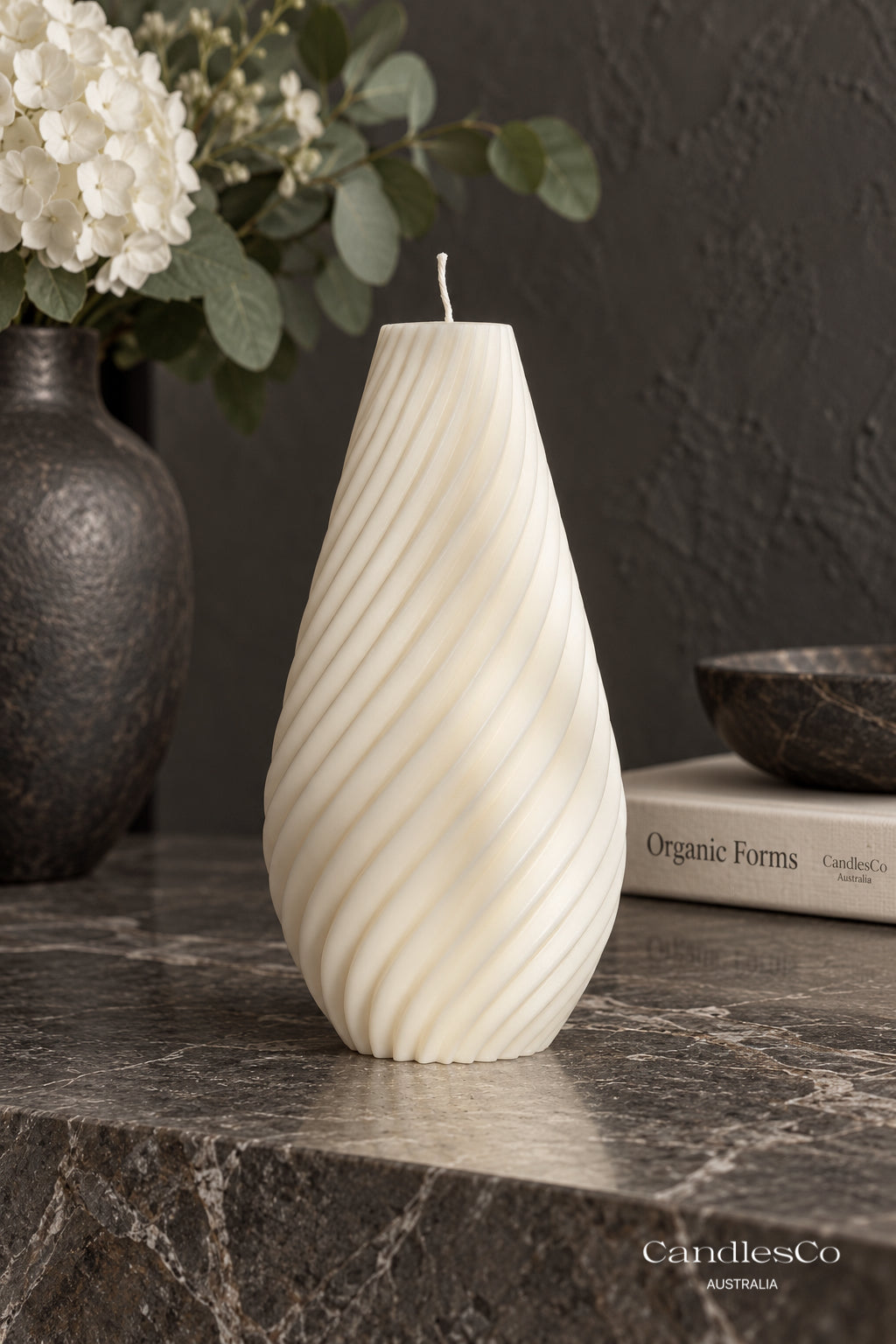 Spiral Teardrop Pillar Candle – Handmade Sculptural Soy Candle | Modern Home Décor