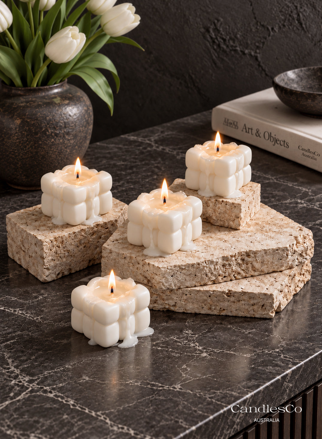 Classic Bubble Cube Candle – Handmade Sculptural Soy Candle | Modern Home Décor
