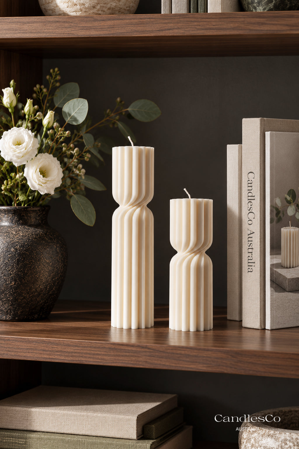 Twisted Ribbed Pillar Candle – Handmade Unscented Soy Wax Candle | Modern Sculptural Home Décor